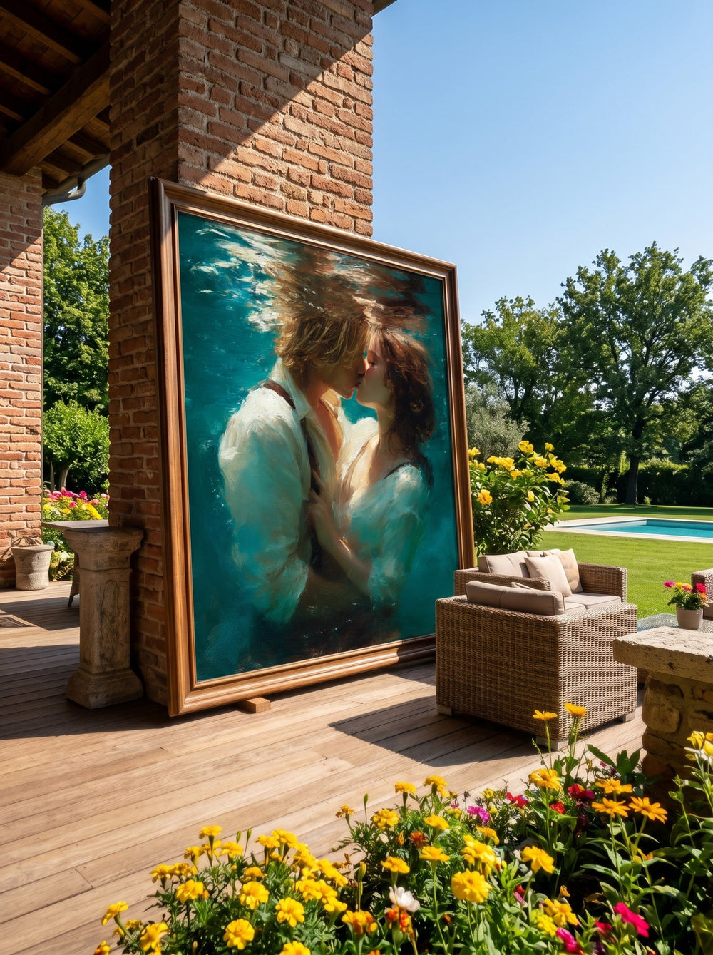 Underwater Lovers Original Oil Painting Square Canvas Romantic Sea Art For Modern Home Decor