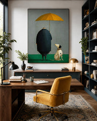 Unique Storytelling Wall Art Featuring Loyal Dog And Owner In Rain