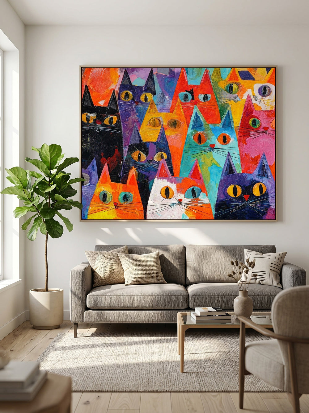 Modern Expressionist Cat Painting With Rich Texture And Bold Colors For Wall Art