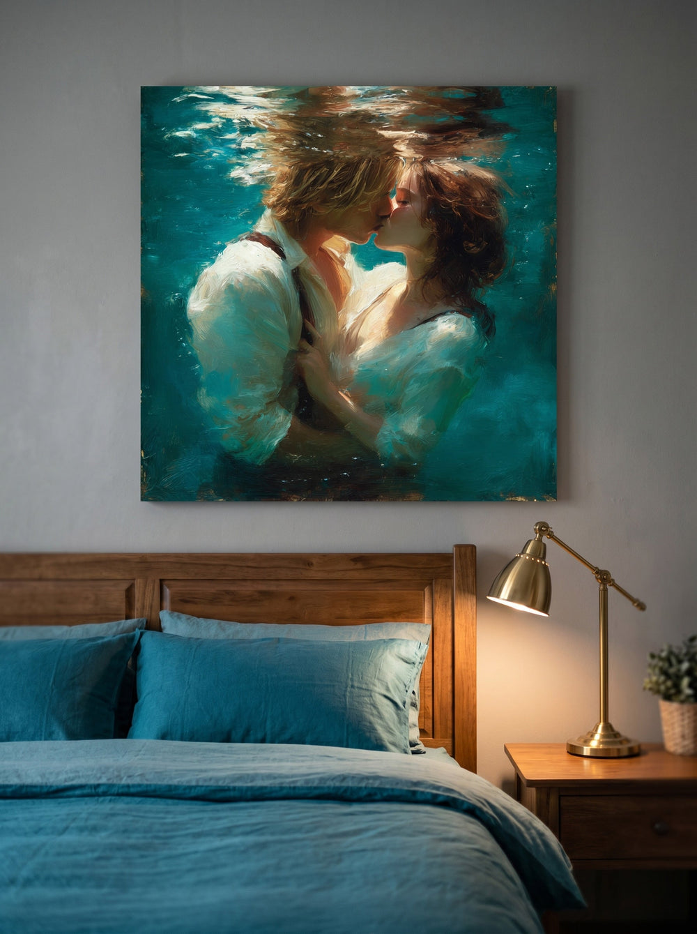 Underwater Lovers Original Oil Painting Square Canvas Romantic Sea Art For Modern Home Decor