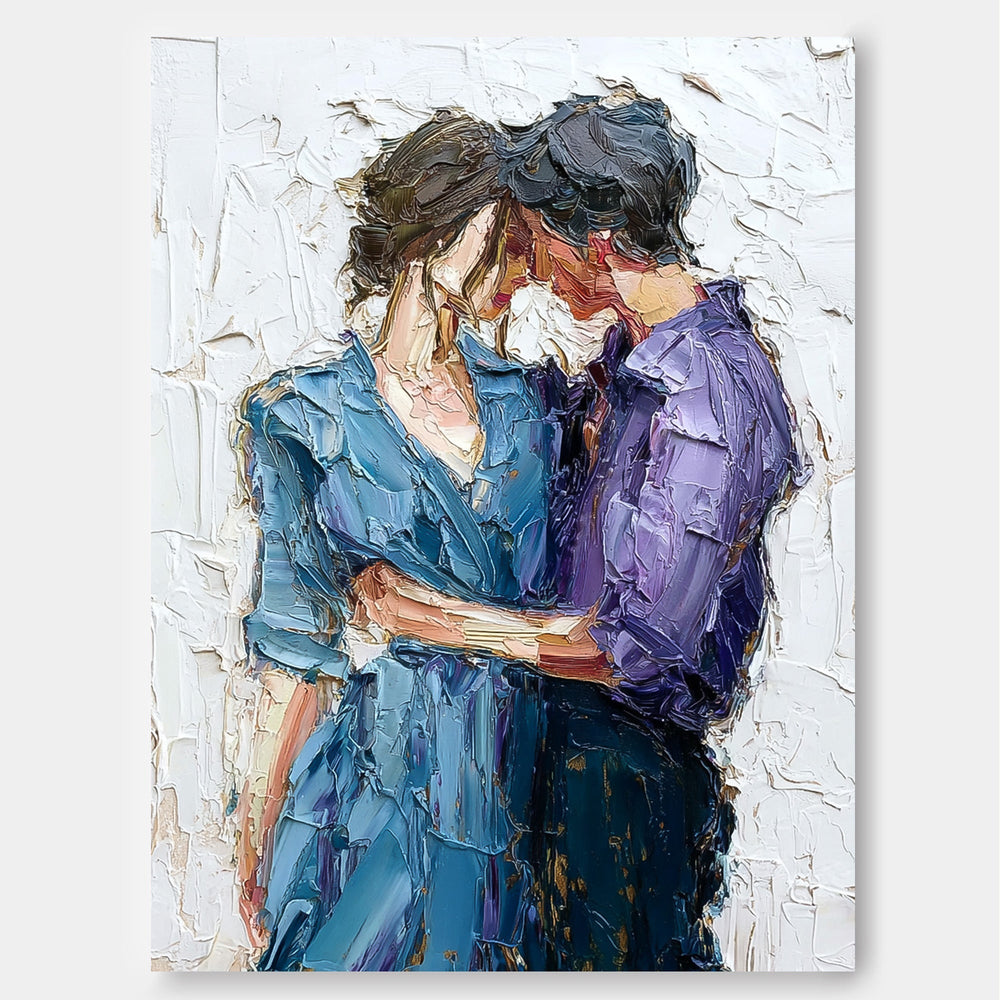 Expressive Couple Portrait Painting With Thick Texture For Romantic Home Decor