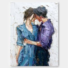 Expressive Couple Portrait Painting With Thick Texture For Romantic Home Decor
