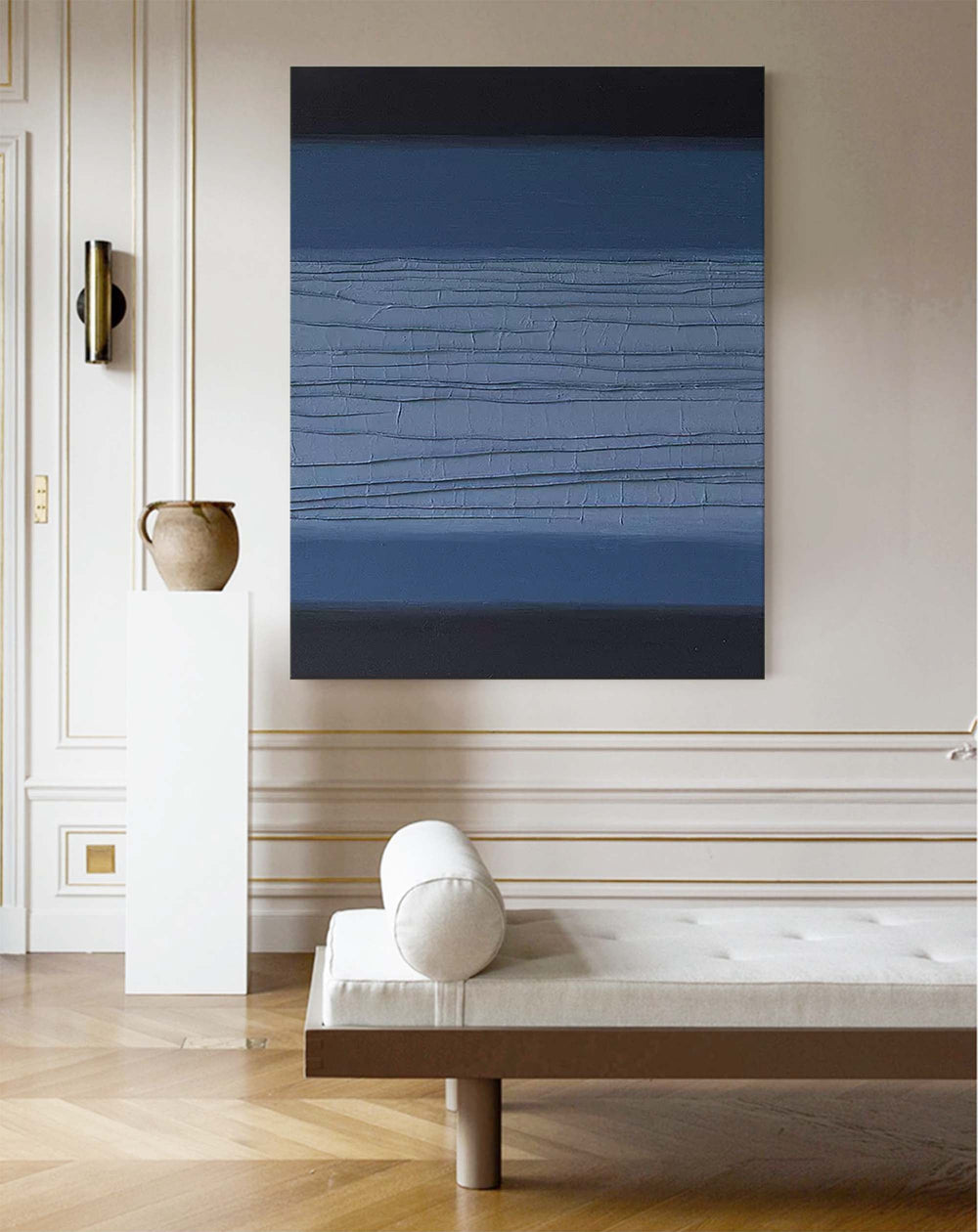 Original Wall Art Blue And Black Large Abstract acrylic painting Texture Minimalist Oil Painting On Canvas Home Decor