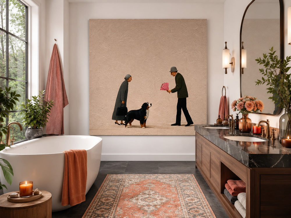 Romantic Anniversary Gift Artwork Senior Couple And Pet Original Oil Painting