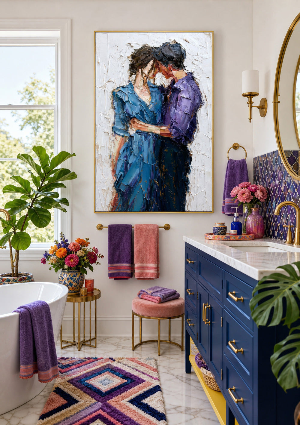 Expressive Couple Portrait Painting With Thick Texture For Romantic Home Decor