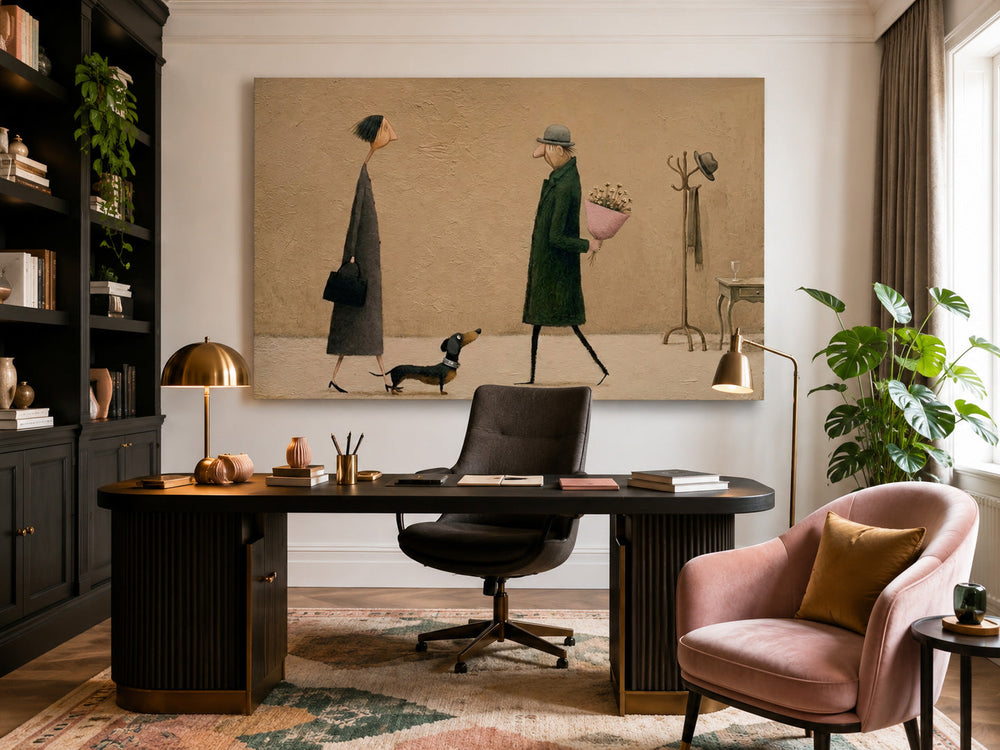 Whimsical People Art Print Textured Canvas For Entryway And Lounge Decor