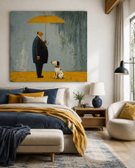 Modern Square Canvas Art Featuring A Loyal Dog And Owner In Minimalist Style