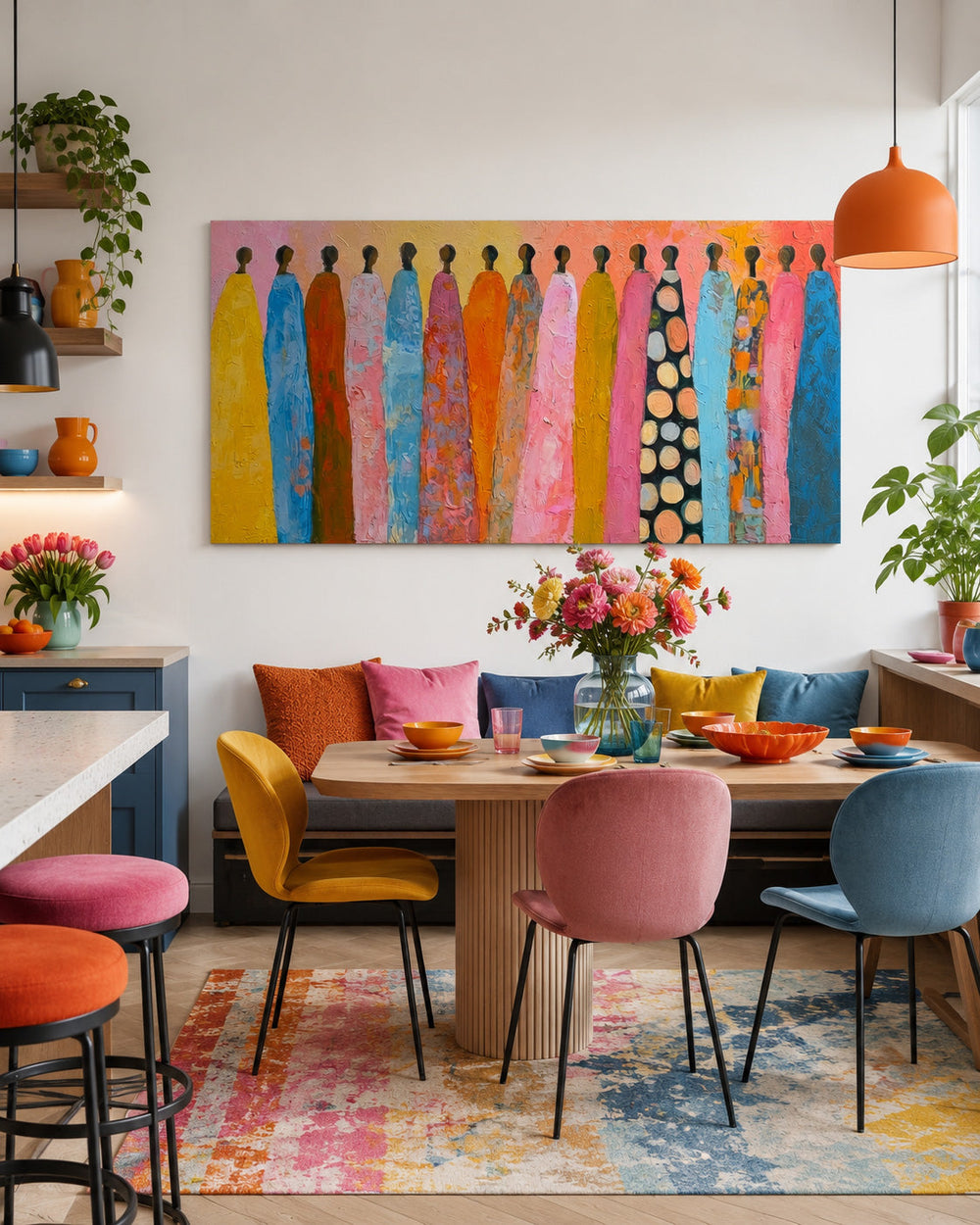 Handmade Textured Canvas Art With Bright Colors And Human Figures
