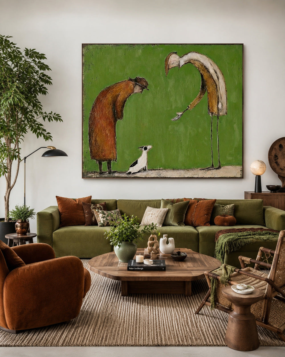 Retro Abstract People And Dog Painting For Living Room Wall Art Decor