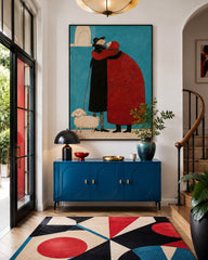 Minimalist People Art Square Canvas Print With Bold Red And Blue Colors For Home Decoration