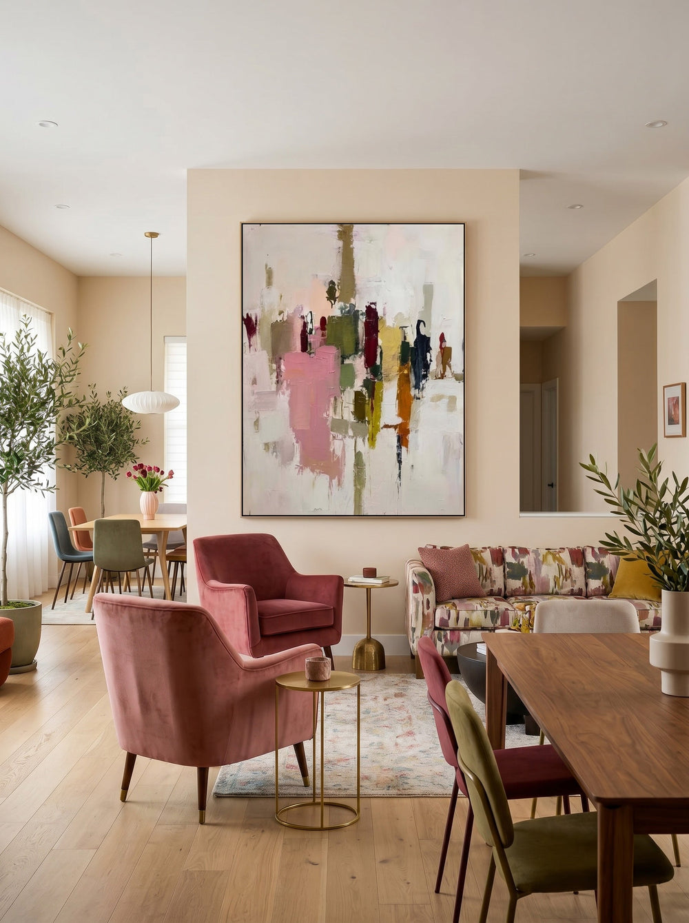 Original Vertical Canvas Art With Earthy Tones For Chic Urban Loft And Lounge
