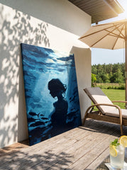 Blue Underwater Woman Portrait Oil Painting On Linen Canvas For Living Room Decor