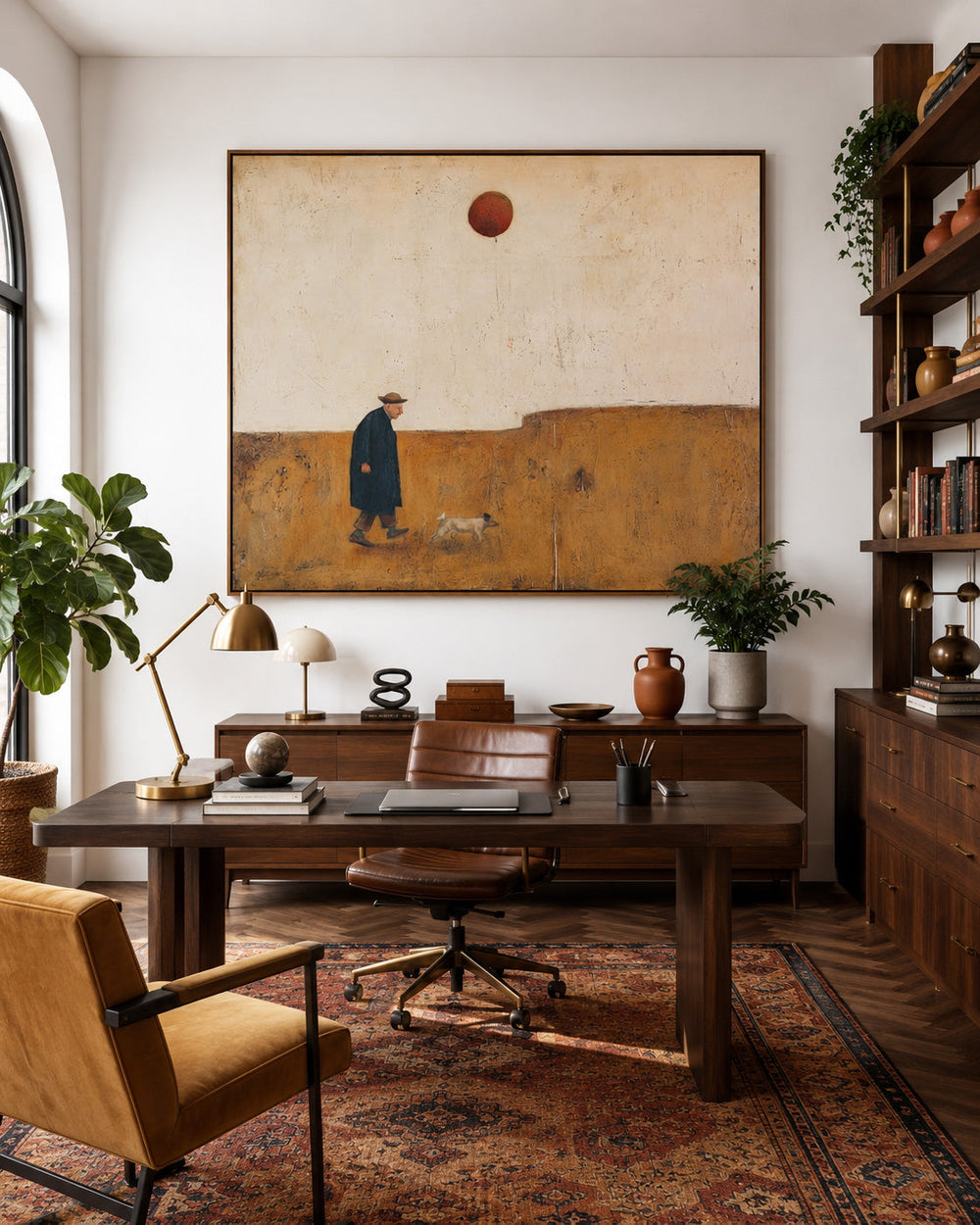 Solitary Journey Original Oil Painting Beige And Brown Tones For Living Room