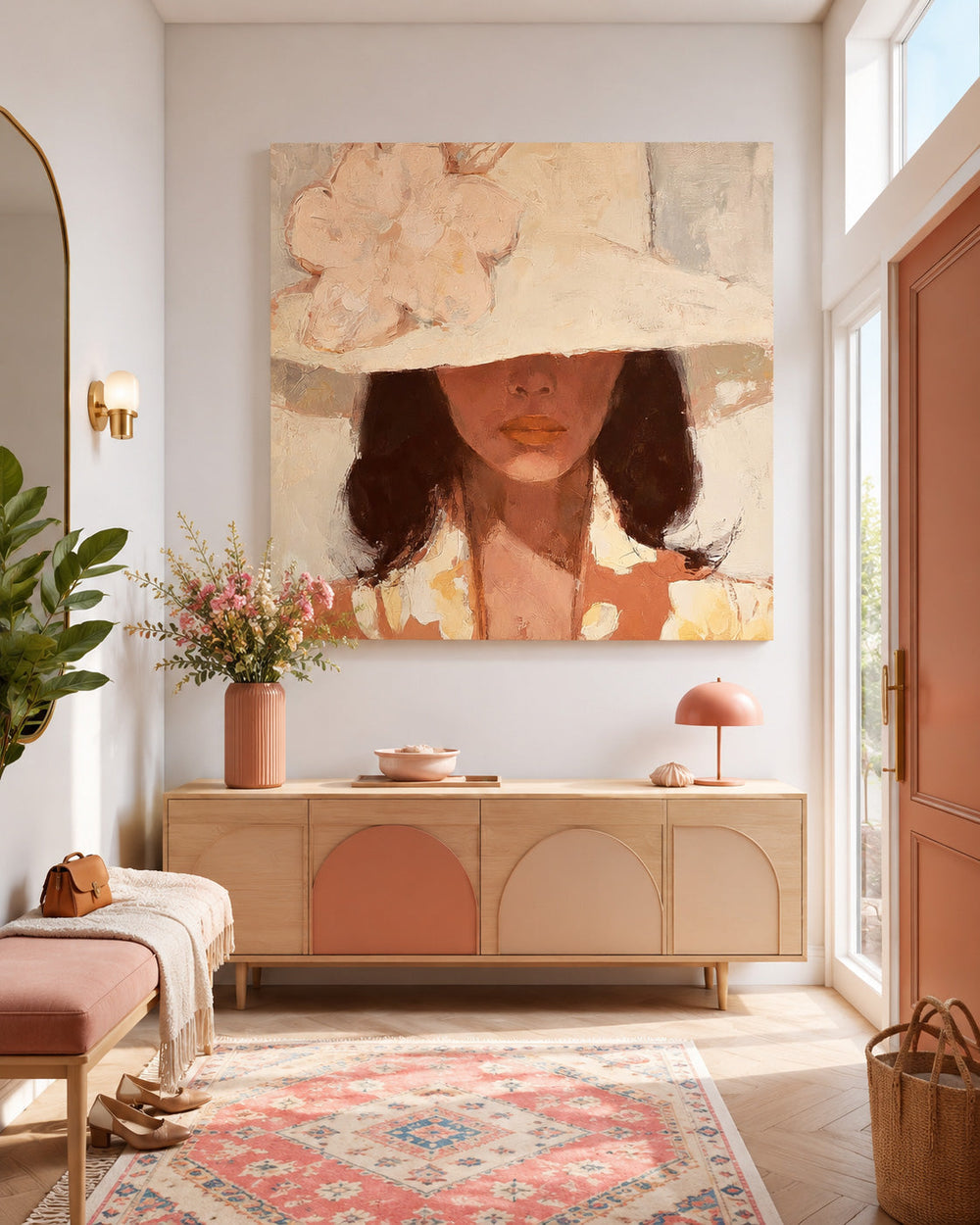 Chic Square Canvas Art Of Lady In Hat For Bedroom And Lounge Wall Decoration