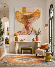 Square Canvas Portrait Of Female Model In Vintage Style For Gallery Wall