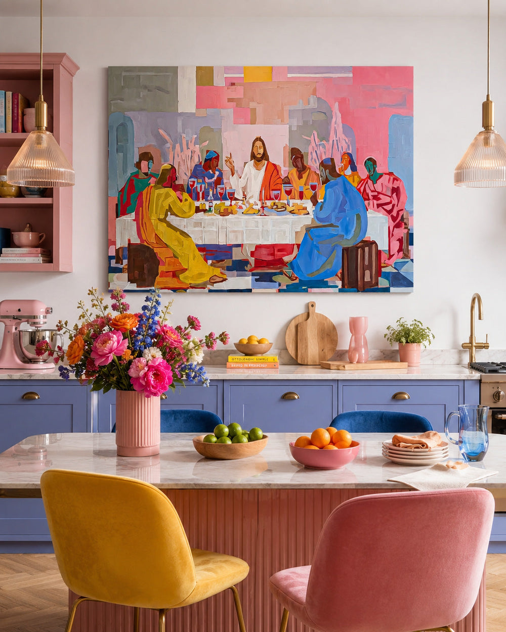 Modern Last Supper Painting With Bold Colors For Dining Room Wall Art Decor