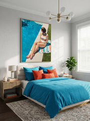 Woman By The Pool Original Oil Painting For Modern Living Room Decor