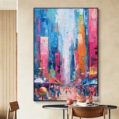 Modern Abstract Colorful Cityscape Oil Painting On Canvas Original Urban Scene Art Large Wall Art Home Decor