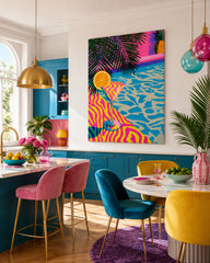 Retro Pop Art Swimming Pool Painting For Living Room And Lounge Wall Decor