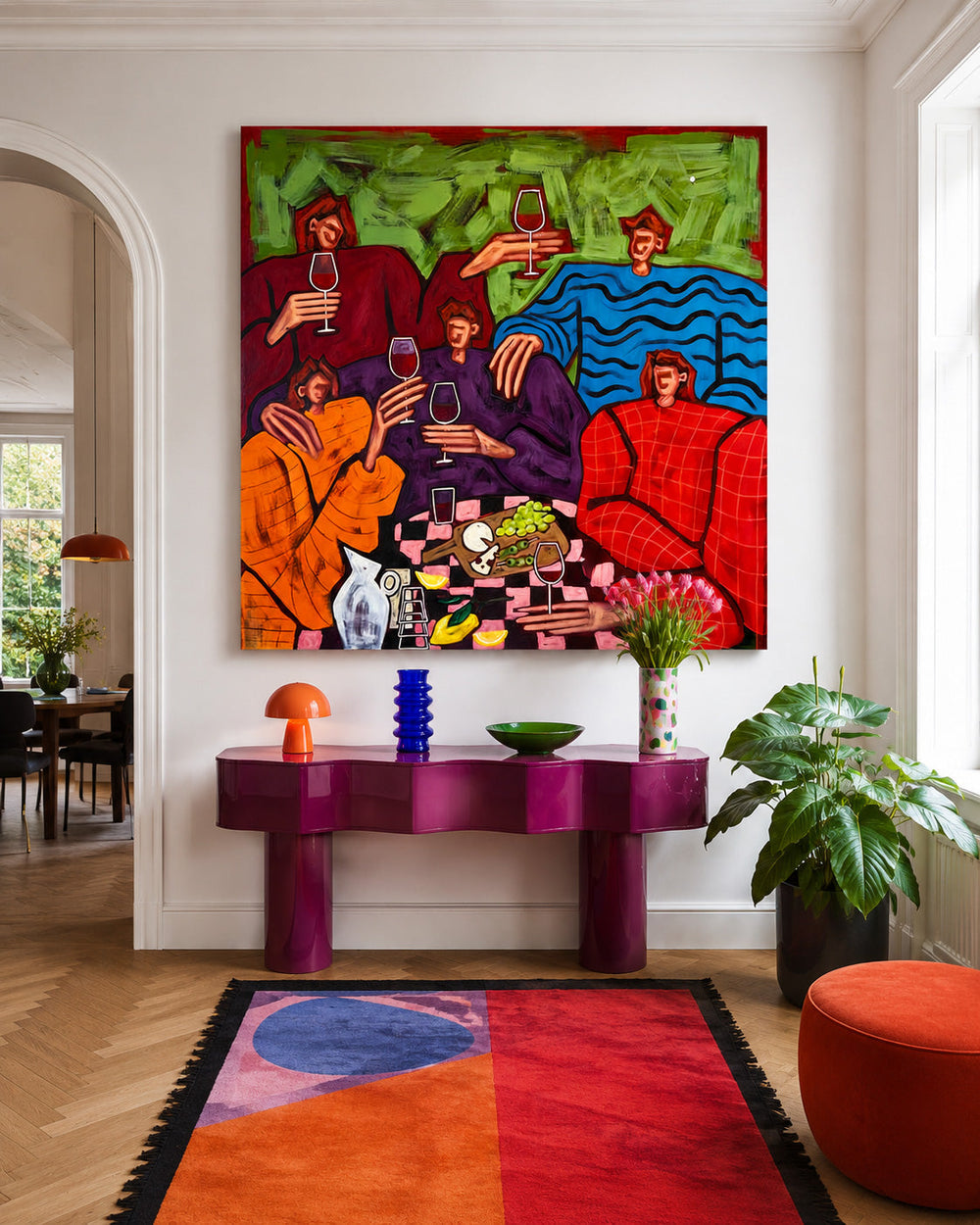 Modern Pop Art People Painting With Bright Colors For Lounge Wall