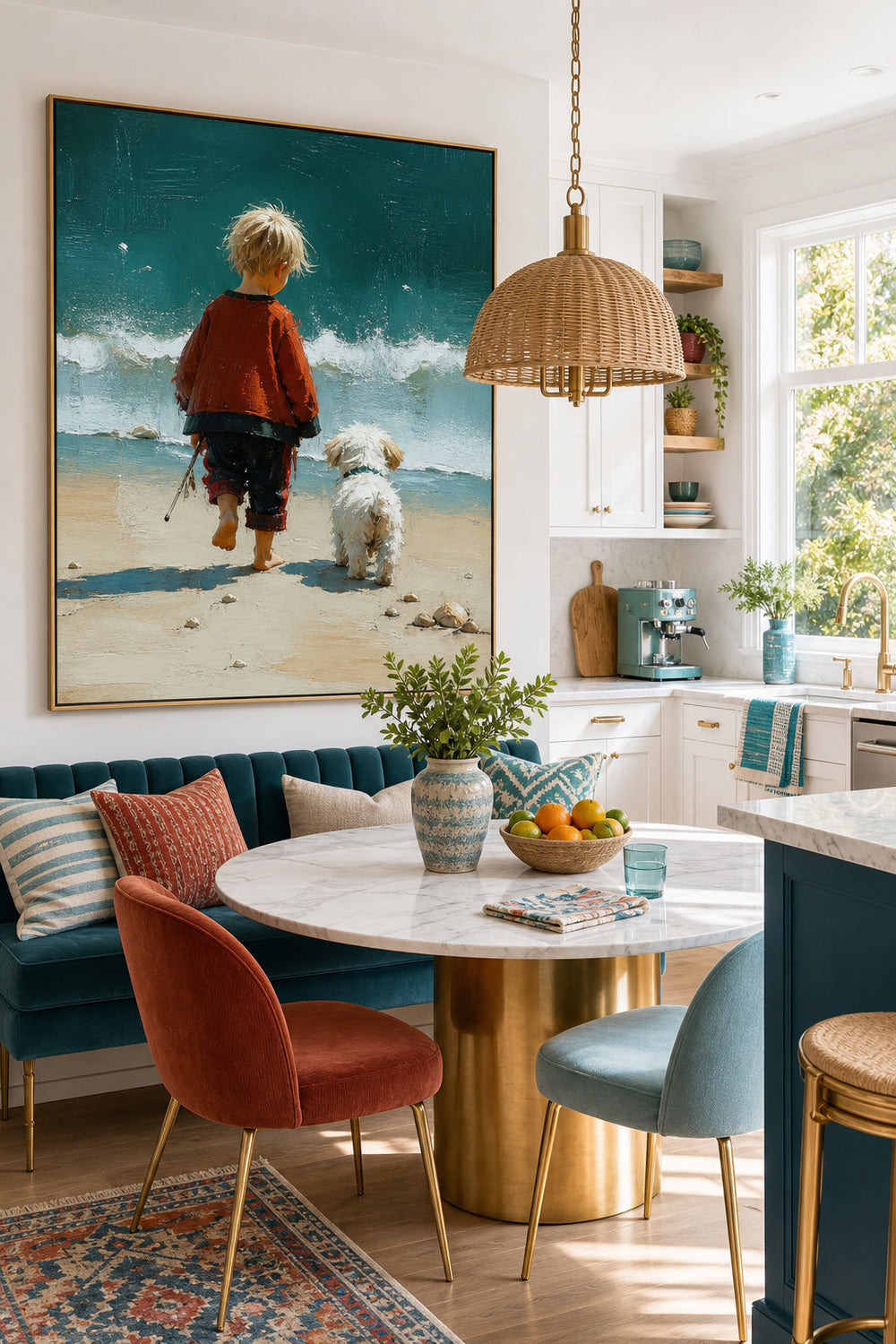 Impressionist Style Child And Dog Beach Painting Original Oil Art For Living Room Decor