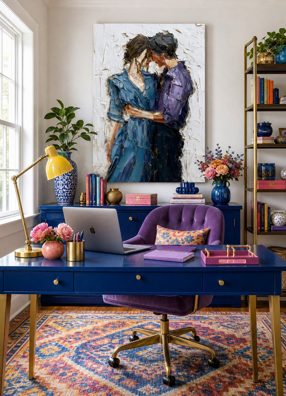 Expressive Couple Portrait Painting With Thick Texture For Romantic Home Decor