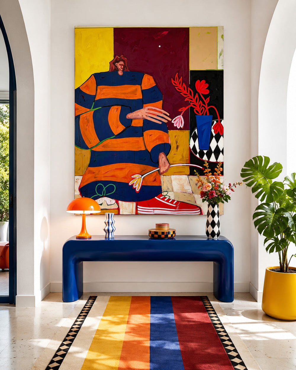 Quirky Modern Portrait Painting With Bold Colors For Living Room Wall Art Decor