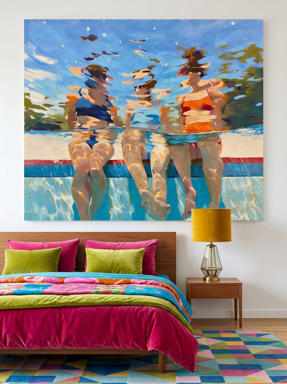 Original Oil Painting Of Underwater Figures With Expressive Light Effects