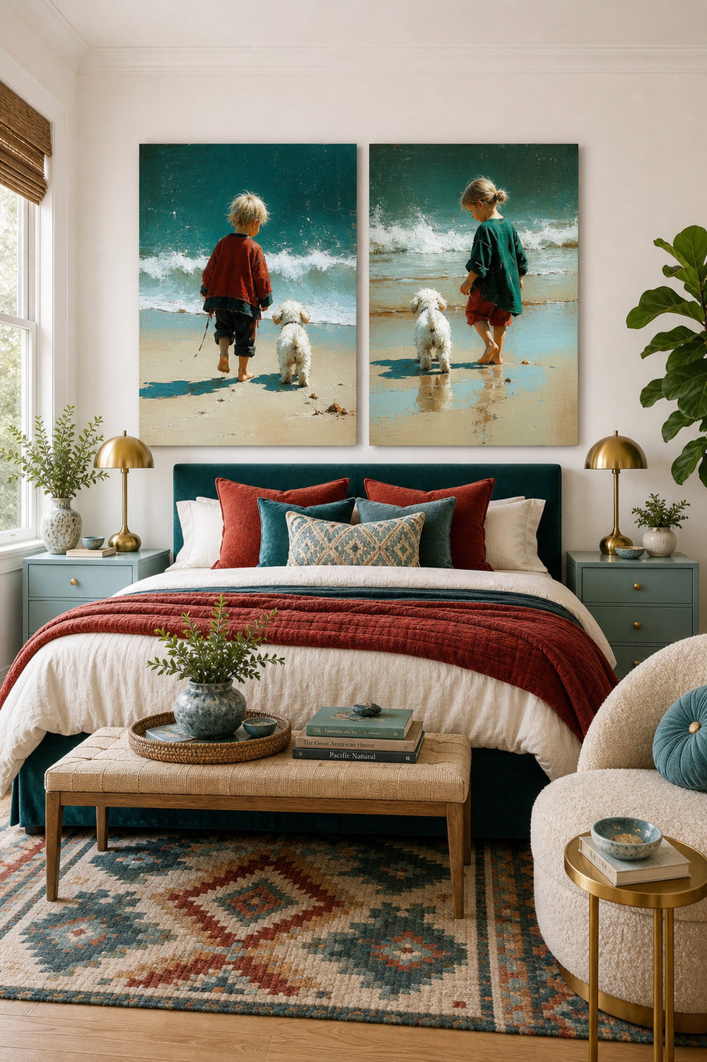 Modern Two Piece Wall Art Set Featuring Kids And Pets For Nursery