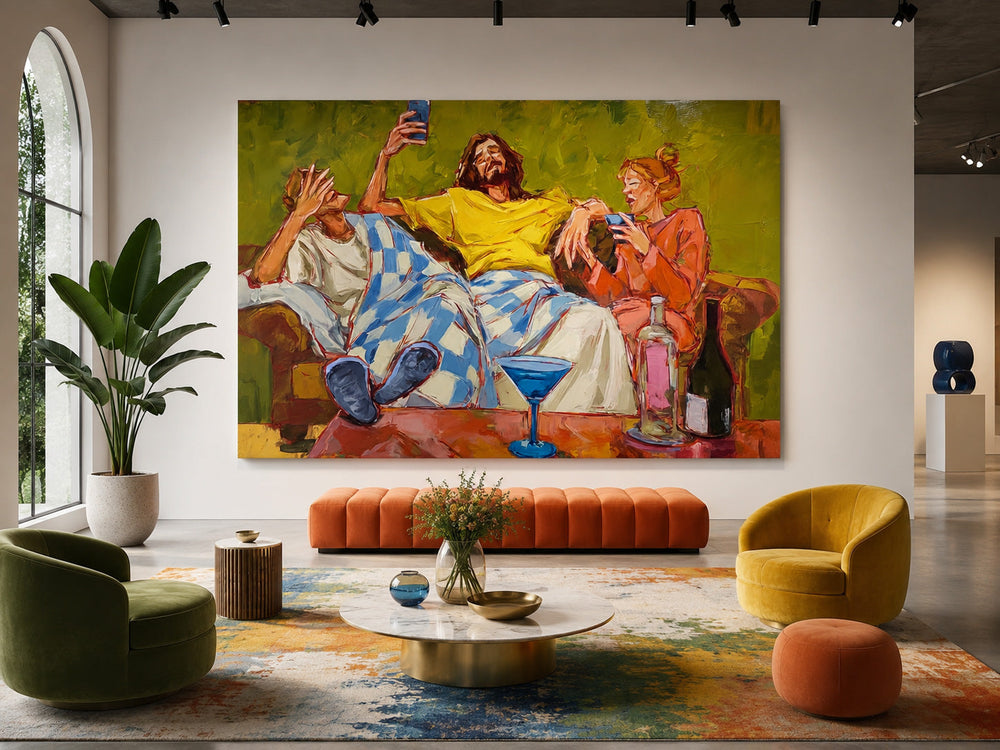 Large Canvas Wall Art Depicting A Casual Party Scene For Lounge And Bar