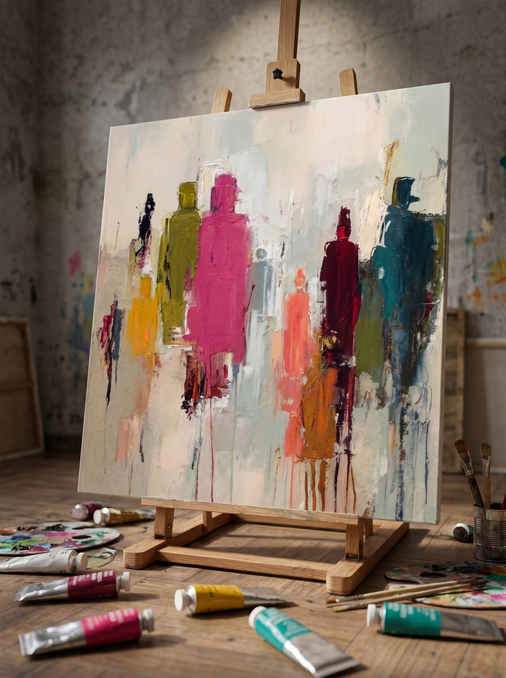 Silhouettes From Behind Art Expressive Abstract Figures With Rich Texture For Contemporary Home And Office Interior Design