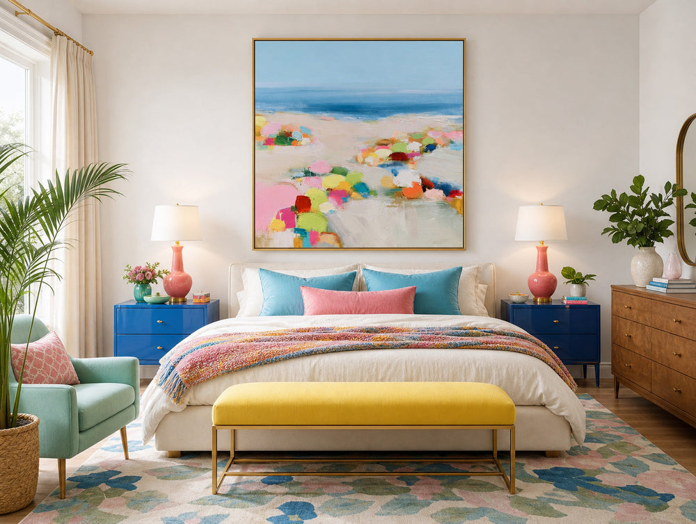 Cheerful Abstract Seascape Art Bright Colors For A Lively Home Interior