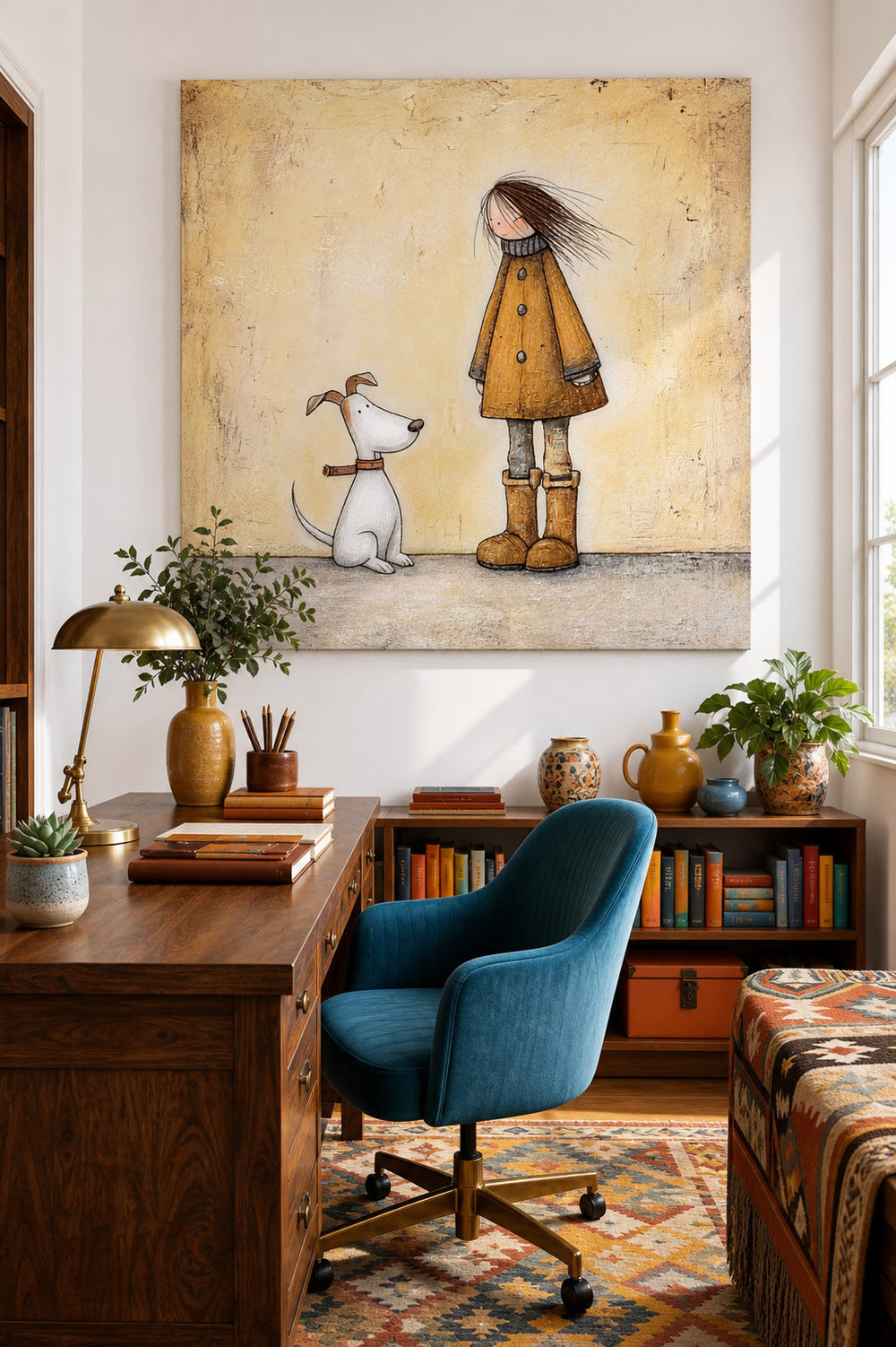 Heartwarming Animal Art Square Painting Of Dog And Owner For Living Room Decor
