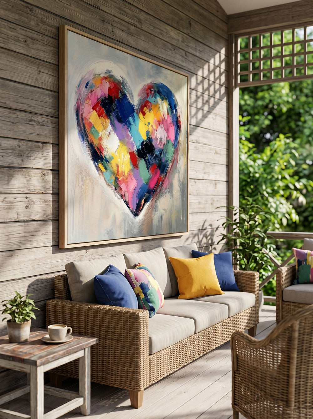 Textured Canvas Art With Geometric Heart Design Original Oil Painting
