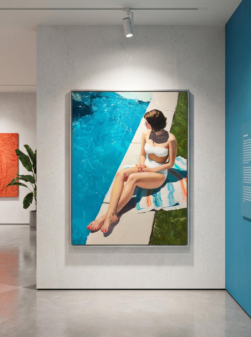Woman By The Pool Original Oil Painting For Modern Living Room Decor