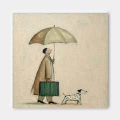 Man And Dog With Umbrella Painting For Cozy Home Decor