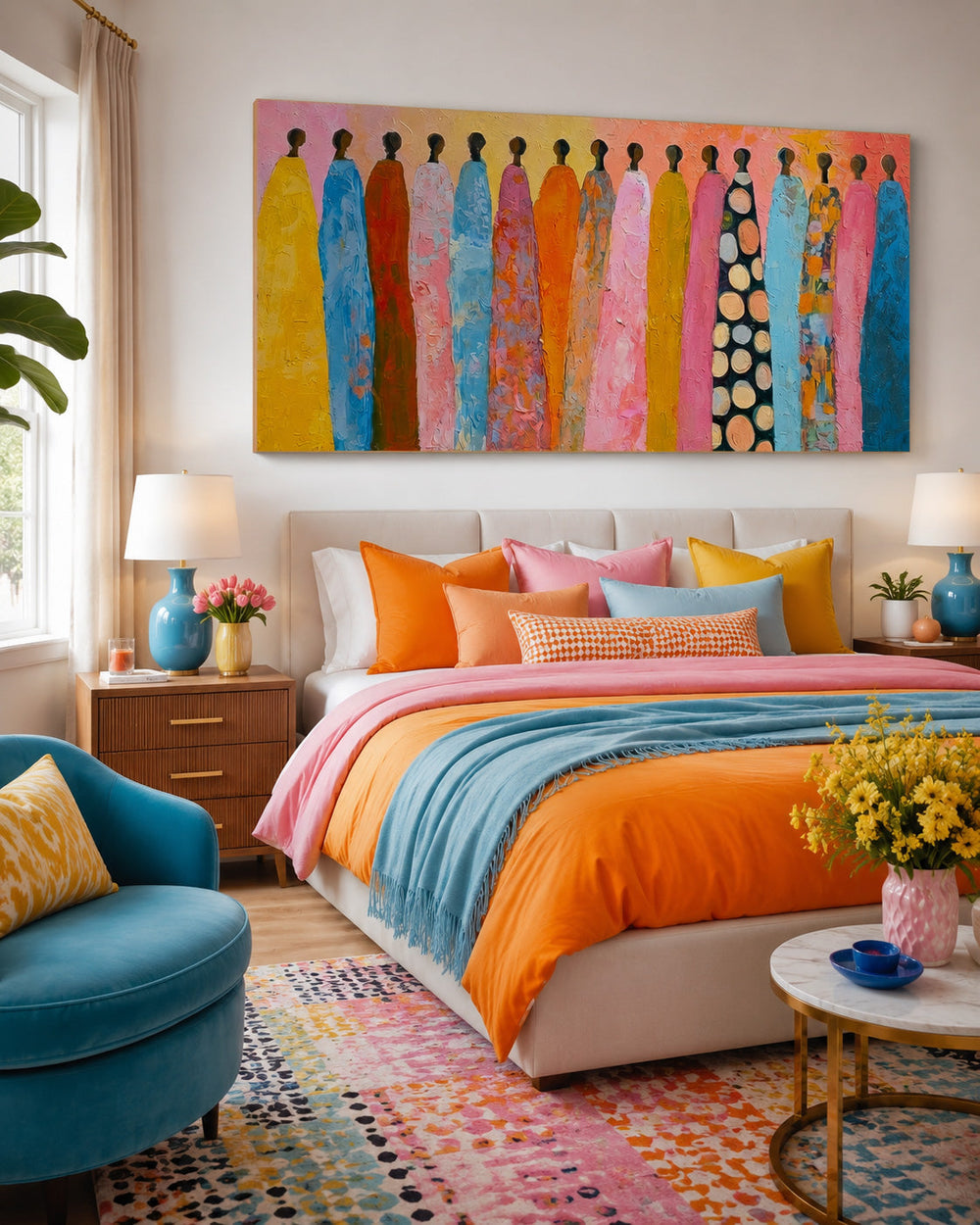 Handmade Textured Canvas Art With Bright Colors And Human Figures