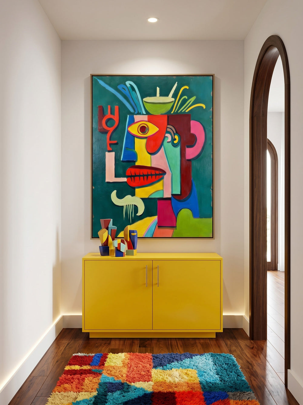 Quirky Cubist Face Art Print With Bold Colors And Expressive Brushstrokes For Eclectic Interiors