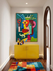 Quirky Cubist Face Art Print With Bold Colors And Expressive Brushstrokes For Eclectic Interiors