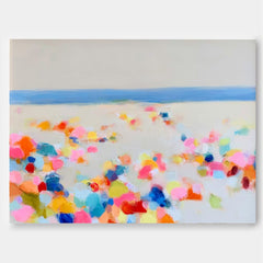 Hand Painted Textured Canvas Art Featuring Bright Geometric Shapes And Sea Views