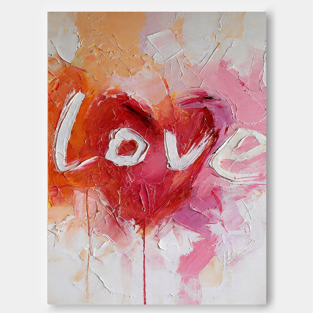 Pink And Red Abstract Love Painting With Textured Brushstrokes For Romantic Bedroom Decor