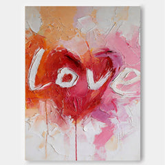Pink And Red Abstract Love Painting With Textured Brushstrokes For Romantic Bedroom Decor