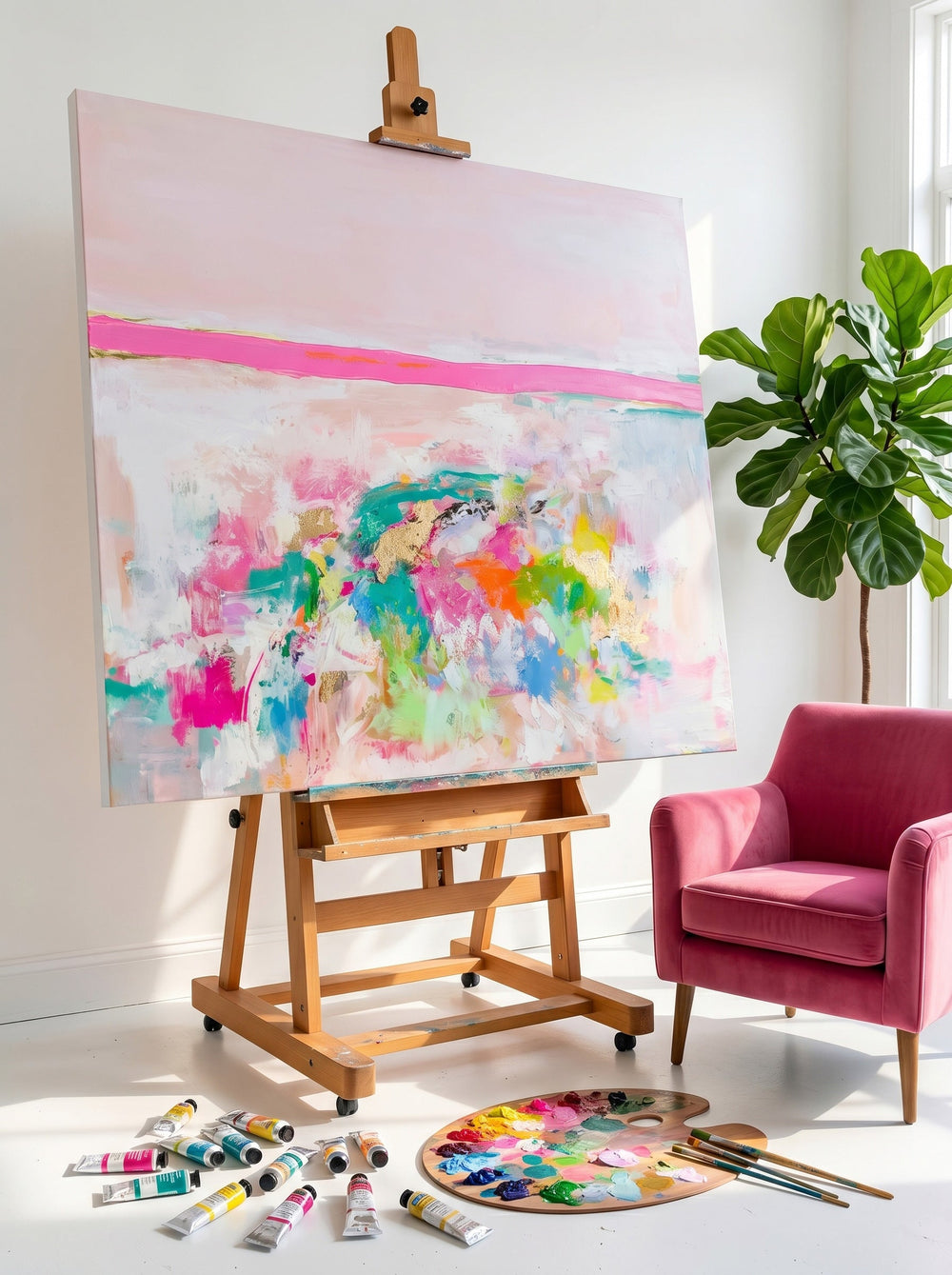 Square Abstract Ocean Art With Expressive Brushstrokes For Lounge Walls