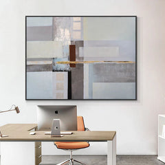 Conservatory-Abstract Geometric Wall Art – Neutral Tones with Gold Accent Modern Minimalist Decor