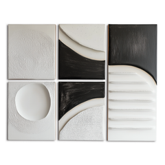 Linear Silence-5-Piece Minimalist Canvas Painting in Black and White for Modern Decor