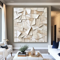 Shattered Harmony-Beige Abstract Textured Painting for Modern & Minimalist Interiors