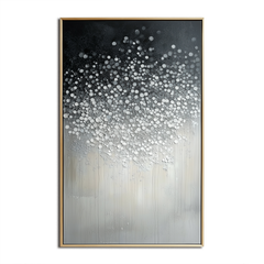 Silent Bloom-Textured Black White Abstract Oil Painting – Sparkling Dots Modern Home Art