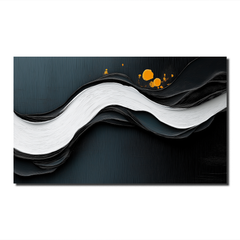 Waves of Midnight- Black White Orange Abstract Wave – Textured Seascape Wall Art