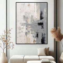 Monochrome Reflections – Black, White & Grey Textured Painting for Modern Interiors