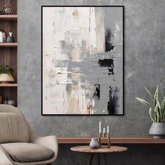 Monochrome Reflections – Black, White & Grey Textured Painting for Modern Interiors